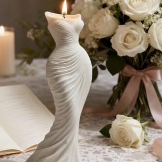 Bridal Elegance – Wedding Dress Candle (Set of 3 white candles) - Custom packaging not included